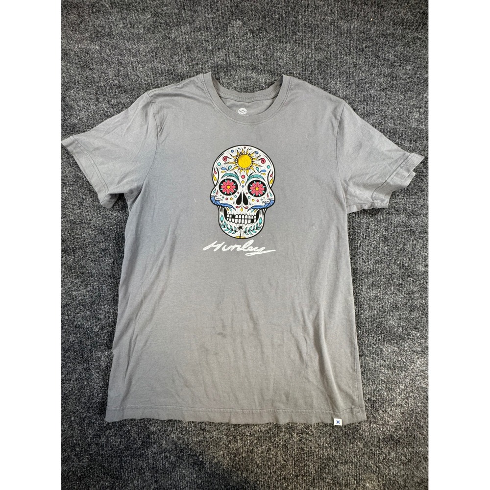 Hurley Mens Sugar Skull Graphic T-Shirt Gray Cotton Short Sleeve Medium